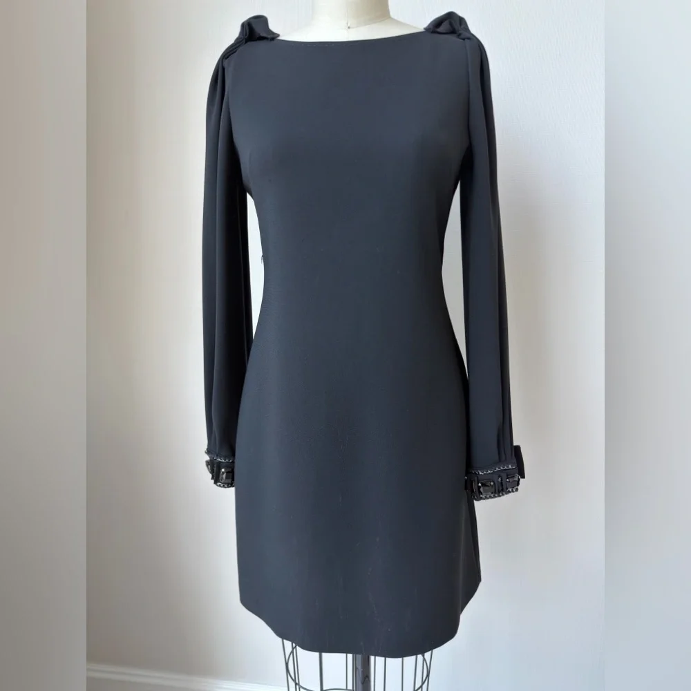 Vintage Elie Tahari Black Long Sleeve Dress with Embellished Cuffs Size 4 - Picture 3 of 17